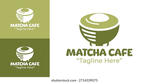 Un logotipo minimalista de café matcha adecuado para la marca de té limpio y los sistemas de identidad de cafetería modernos.