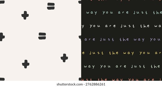 Minimalist Math Symbol Seamless Pattern and Motivational Quote Text Background