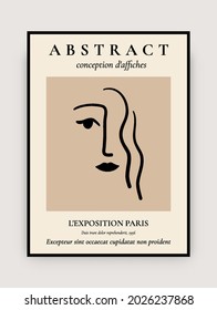 Minimalist Matisse inspired art print. Modern poster mid century aesthetic, abstract face silhouette. Vector illustration