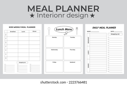 Minimalist Meal Planner Printable Template. Planner For Weekly And Daily Meals For Breakfast, Lunch, Dinner And Snacks.