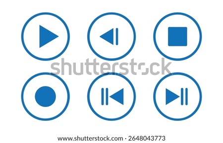 Minimalist media player icon set: essential play, pause, stop, skip controls in flat style, video audio player, player button set icon symbol. Vector Illustration Eps 10 .