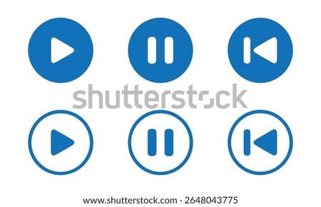 Minimalist media player icon set: essential play, pause, stop, skip controls in flat style, video audio player, player button set icon symbol. Vector Illustration Eps 10 .