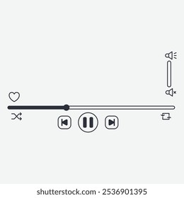 Una interfaz de reproductor multimedia minimalista con iconos de reproducción, pausa y control de volumen.