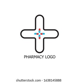 Minimalist Medical and Pharmacy Logo Design, flat vector illustration, health care, drugs symbol, icon,  isolated on white background