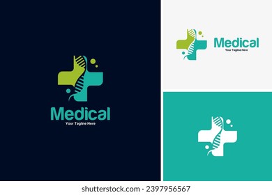 Minimalist medical plus DNA icon logo design vector, health care logo design template
