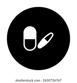 Conceito de medicação minimalista com ícones de pílula preto e branco simbolizando saúde e bem-estar para uso digital