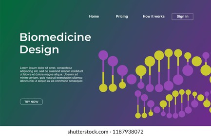 Minimalist Medicine Design Of Landing Page Template With Dna Colorful Gradient Background. Vector Illustration Eps 10.