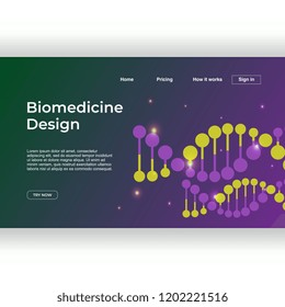 Minimalist medicine design of landing page template with dna colorful gradient background. Vector illustration eps 10.