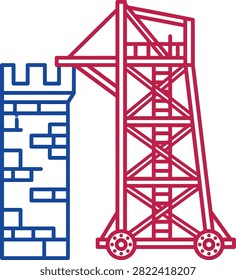 Minimalist Medieval Siege Tower and Castle Wall Vector Icon