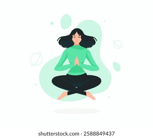 Minimalist Meditation Illustration of a Woman in a Cross-Legged Pose