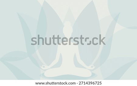 Minimalist Meditation Vector Background with Yoga Silhouette in Cloud Dancer Neutral Tone, Mindfulness and Mental Wellness Concept