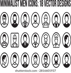 Minimalist men avatar icons vector design set with profiles minimalist portraits headshots professional occupations characters identity business collection peopleicons maleavatar diversity
