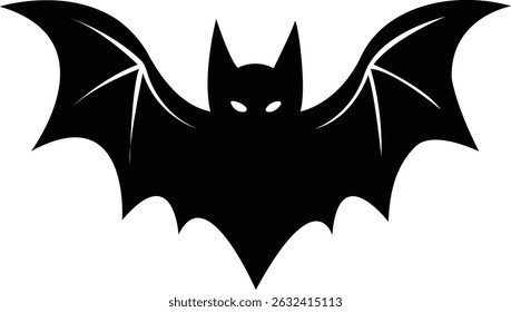 Minimalist Menacing Bat Bold Black and White Silhouette Illustration