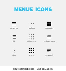 Minimalist Menu Icons vector Design 