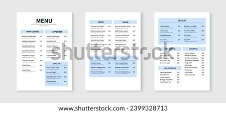 Minimalist menu layout template. Restaurant and cafe menu design. Vector illustration