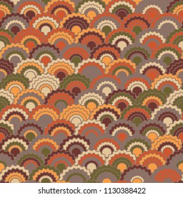 Minimalist mermaid scales squama background, vector seamless fabric pattern, tiled textile print. Typical japanese squama scales seamless arc tiles texture. Textile pattern.