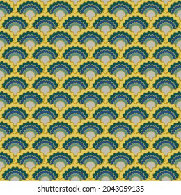 Minimalist mermaid scales squama background, vector seamless fabric pattern, tiled textile print. Typical chinese squama scales seamless arc tiles mosaic. Wrapping paper pattern.