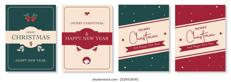 Minimalista Feliz Natal e Feliz Ano Novo Conjunto de Modelos de Fundo. Ilustração de vetor para banner de venda sazonal, cartão de saudação, cartaz, capa, web, postagem de mídia social, imprimir. Design de feriados de inverno