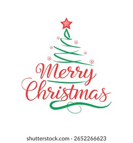 Vetor minimalista 'Feliz Natal' com Árvore de Natal curva vermelha e verde