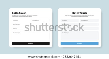 Minimalist message or contact form popup design with two variations