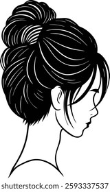 minimalist messy bun line art