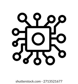 Icono de microchip minimalista con líneas de circuito conectadas, que representa inteligencia artificial, procesamiento digital, potencia informática y sistemas de tecnología moderna