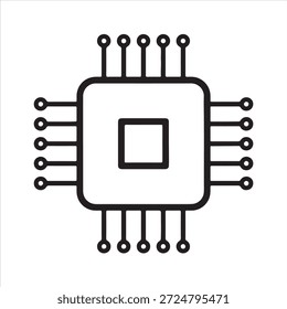 Icono de procesador de electrónica técnica de arte de línea de circuito integrado de microchip minimalista