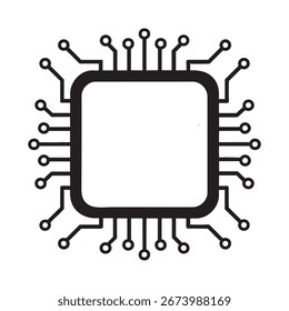 Diseño minimalista del logotipo del microchip, icono moderno del Tablero del circuito, símbolo del procesador de la Tecnología digital aislado en el fondo blanco