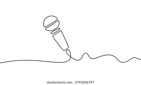 minimalist microphone continuous one line drawing audio recording equipment for podcast broadcasting music performance and communication vector illustration