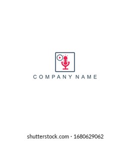 diseño de logotipo vectorial de conversación de micrófono minimalista