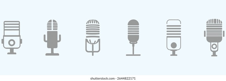 Minimalist Microphone Icon Set - Bold Vector Audio Symbols Podcast, Musik und Tech Branding Entwickelt für Benutzeroberflächen, Musikanwendungen.