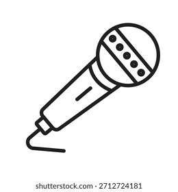 Minimalistisches Mikrofonzeilensymbol, Vektor. Einfache kabelgebundene Mikrofon-Illustration, geeignet für Musik, Karaoke, Podcast und Audio-Aufnahmesymbole.

