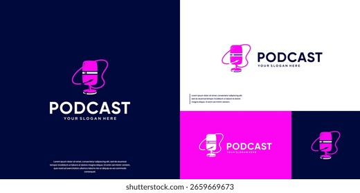 Minimalist microphone logo, digital technology symbol, entertainment, vector design inspiration.
