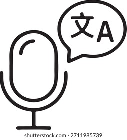 Minimalist Microphone with Multilingual Speech Bubble Icon – Voice Translation, Speech-to-Text, Language Recognition Symbol