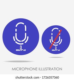Botón Ui de micrófono minimalista con líneas de corte de treny y fondo azul. Ilustración para aplicaciones. Vector Eps 10  