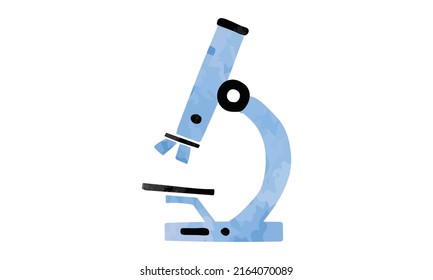 Minimalist Microscope Watercolor Hand Drawn Vector Illustration Isolated On White Background. Laboratory Magnifier Watercolor. Doodle Colored Microscope Clipart. Science Supplies