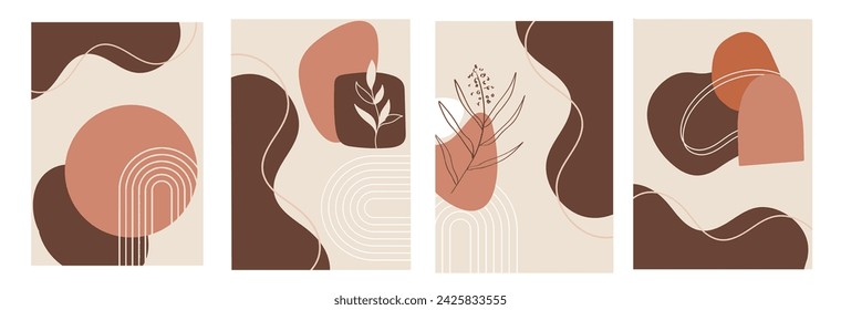 Minimalist Mid Century Art Prints: Organic Shapes Geometric Lines on Beige Background