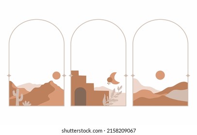 Minimalist Mid Century Bohemian Frame in Style Boho. Simple Border Vector. 