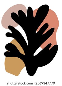 Minimalist mid century poster. Abstract organic shapes contemporary aesthetic wall decoration. Vector boho Matisse inspired art. Abstract minimalist poster. Contemporary art with floral branch