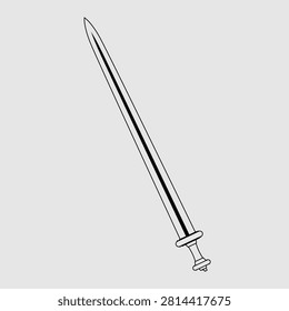 Minimalist Migration Era Long Sword Vector Icon Black Outline Design