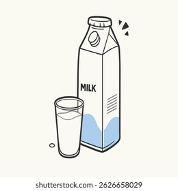Minimalist milk-themed vector illustration featuring clean line art and silhouette style. Perfect for dairy product branding, organic farm logos, nutrition icons, and food-related clipart for web and 