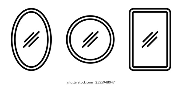 Minimalist mirror set in various shapes, clean vector illustration. Editable stroke.