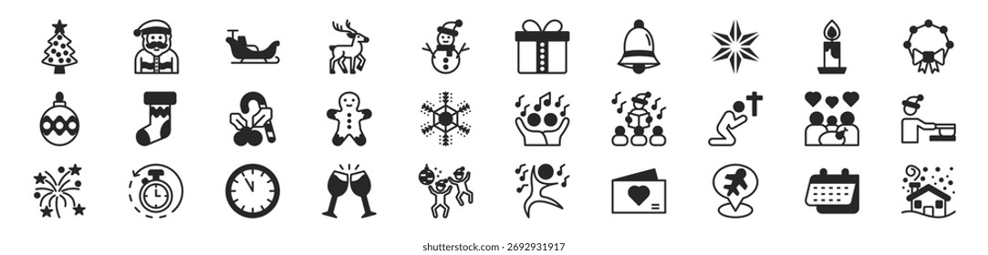 Minimalist Mixed Icon Set For Merry Christmas And Happy New Year 2026, A Festive Holiday Vector Illustration Collection