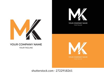 Diseño minimalista del logotipo del monograma de la letra de MK o KM
