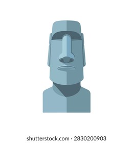 Minimalist Moai Statue Illustration, Easter Island Ancient Rapa Nui Stone Head Sculpture Landmark