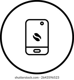 Minimalist Mobile App Icon Featuring a Coffee Bean Design in Center Screen, circled