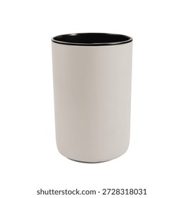 A minimalist mockup of a white ceramic mug with a striking black interior. Clean side view on a neutral background. Perfect for showcasing beverage brands, cafe logos, or creating bold graphic design