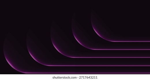 Um fundo abstrato minimalista e moderno com uma série de linhas curvas roxas brilhantes contra um fundo escuro, quase preto, criando uma sensação de profundidade e movimento.