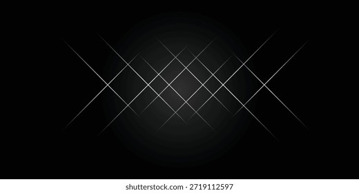Um fundo abstrato minimalista e moderno com um padrão de interseção de linhas brilhantes contra um fundo escuro e sombrio, criando uma sensação de profundidade e sofisticação.