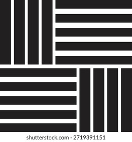 Un diseño abstracto minimalista y moderno que presenta una disposición en forma de cuadrícula de líneas negras gruesas sobre un fondo blanco, creando una composición visualmente llamativa y equilibrada.